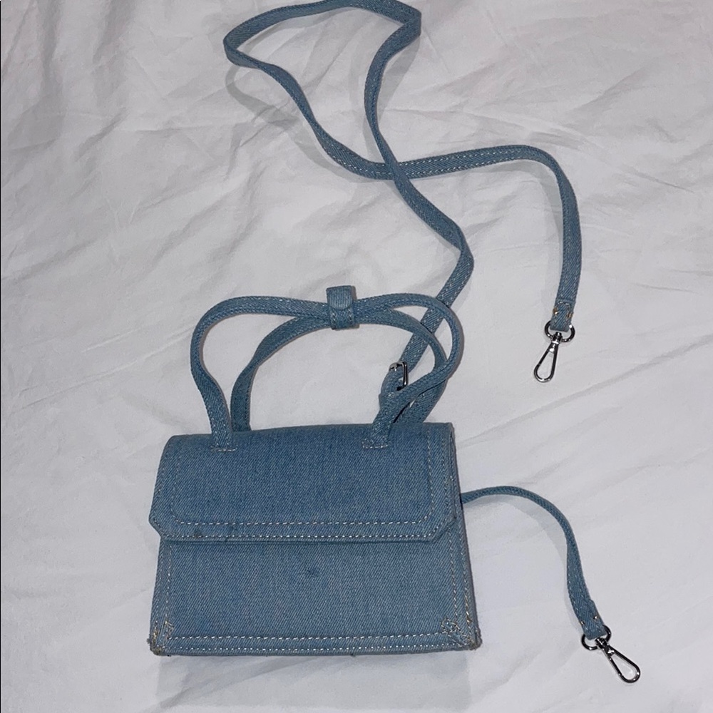 Zara Blue Mini Bag with Adjustable Strap and Flap Closure